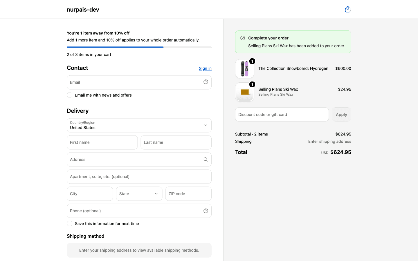 Checkout after one-click upsell add, nudge recounted to one item remaining